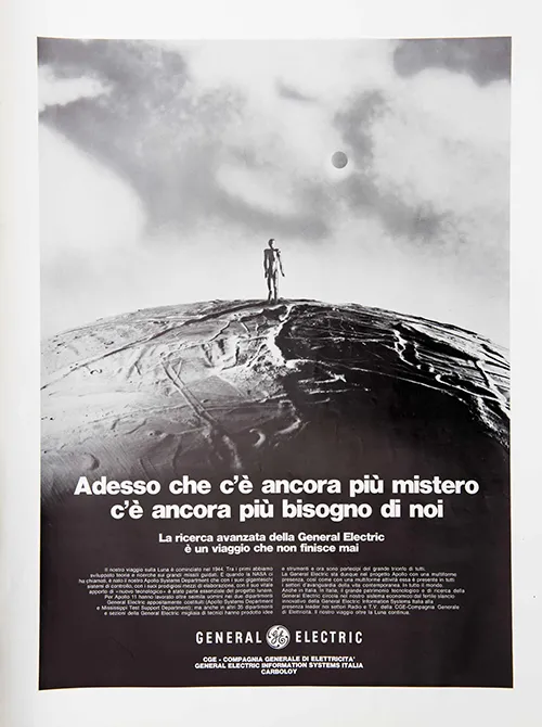 Manifesto pubblicitario per General Electric nell'ambito del progetto Apoll0 11, 1969