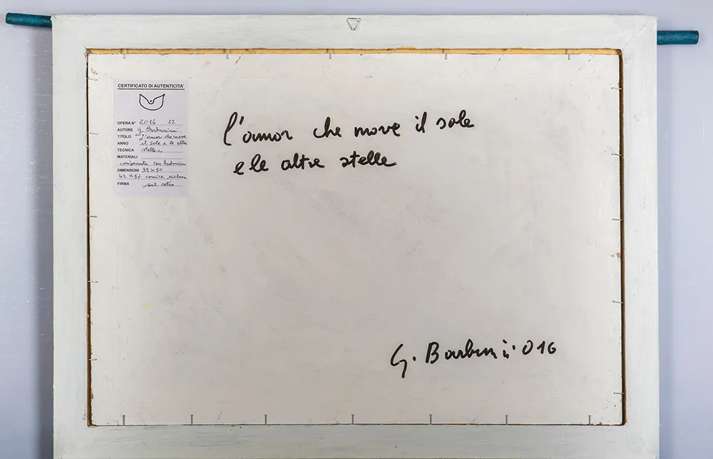 Retro di Senza Titolo, 2016, acrilico su compensato con bastoncino, 42x57cm