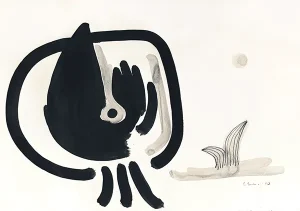 Senza Titolo, 1970, china su carta, 49x69 cm. Opera riprodotta sul manifesto della personale alla galleria Triade di Torino del 1971